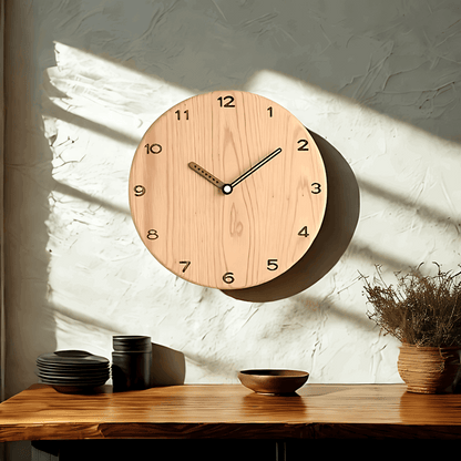 Relógio parede circular artesanal madeira para sala escritório Casa Vértice