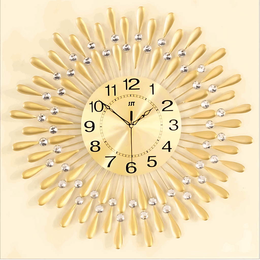 Relógio de parede criativo com estrutura metálica e 40 cristais decorativos Casa Vértice