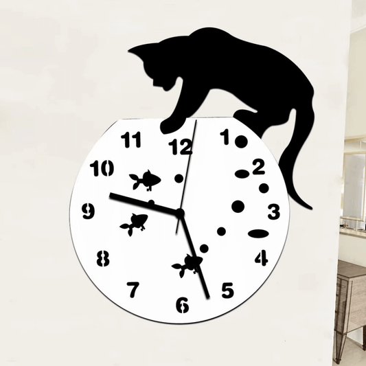 Relógio decorativo gato acrílico corte laser alta resolução divertido Casa Vértice