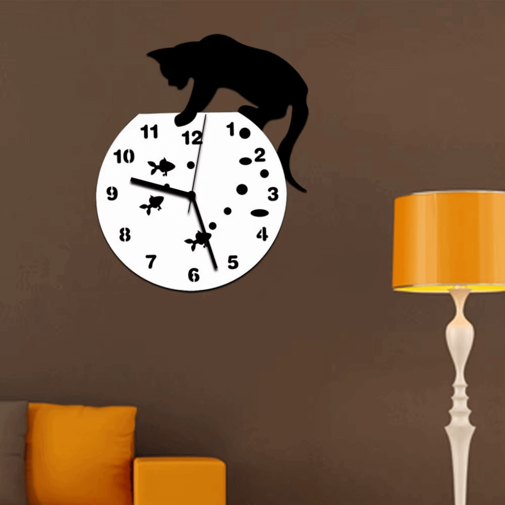 Relógio de parede gato criativo acrílico 31x26cm presente amantes felinos Casa Vértice