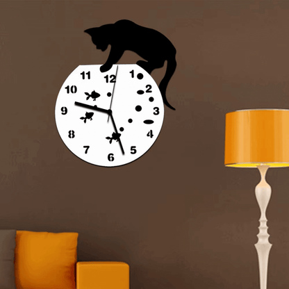 Relógio de parede gato criativo acrílico 31x26cm presente amantes felinos Casa Vértice