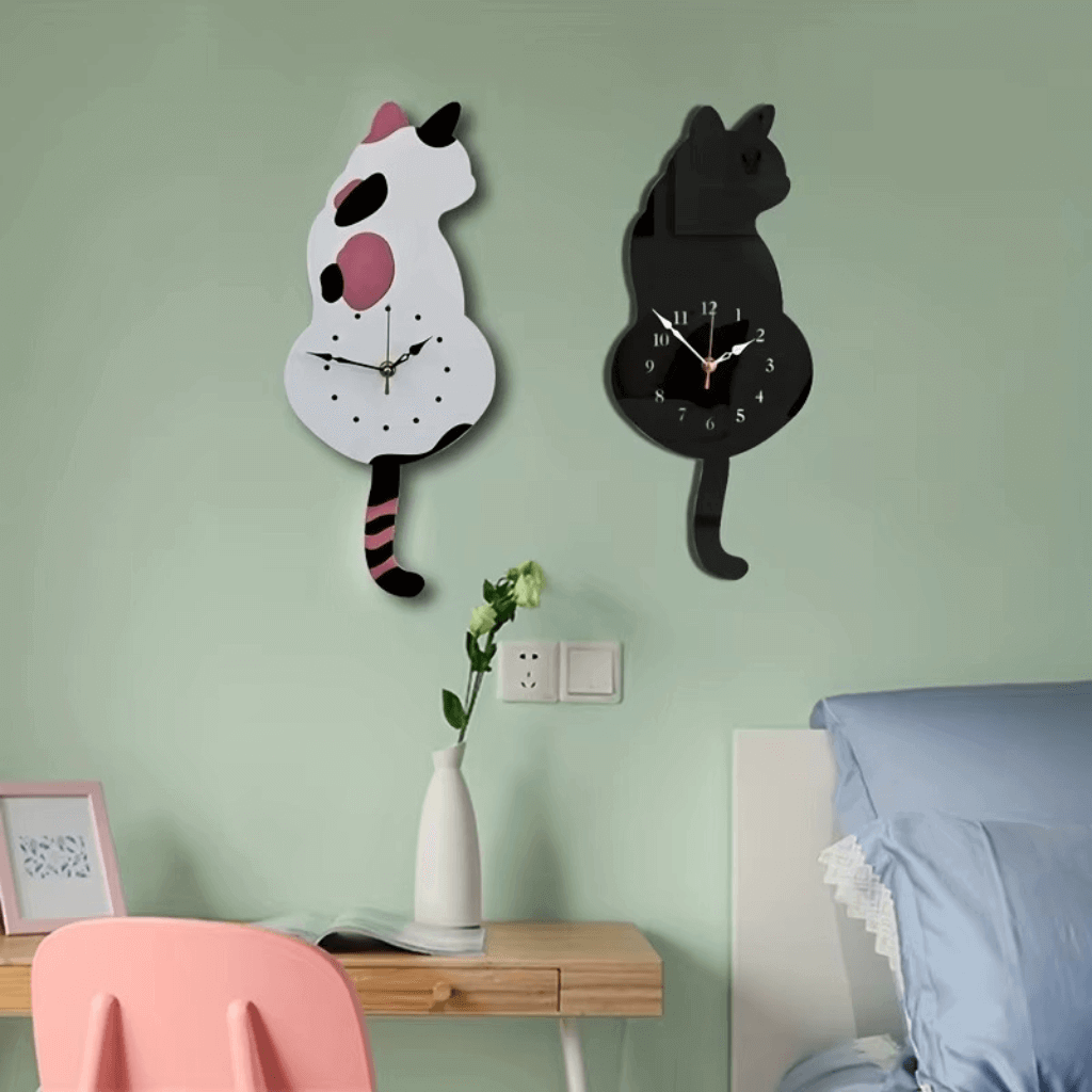 Relógio gato decorativo pêndulo acrílico presente amantes felinos Casa Vértice