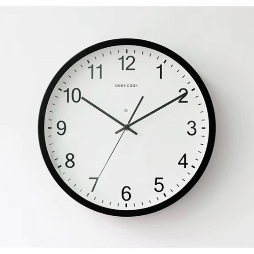 Relógio de parede moderno minimalista moldura preta metal vidro comum Casa Vértice