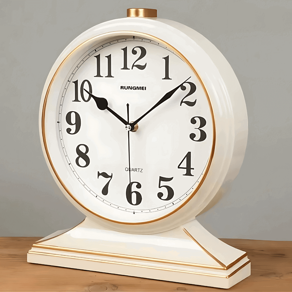 Relógio de mesa vintage em metal clássico branco para decoração elegante Casa Vértice